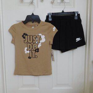 NWT 2pc Nike Brown White Black Flowers Top & Black Skort sz 6